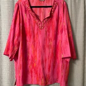 Belle by Kim Gravel Pink and Red Embellished Tunic